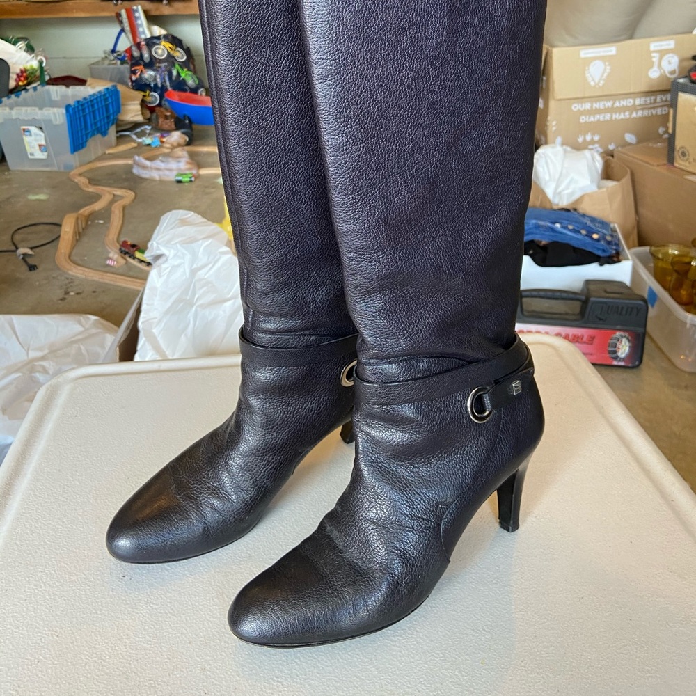 Salvatore Ferrigamo size 9 black tall boots.